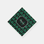 Emerald Green Sparkle Shamrock Black Monogram Servet (Hoek)
