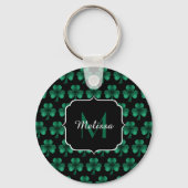 Emerald Green Sparkle Shamrock Black Monogram Sleutelhanger (Voorkant)