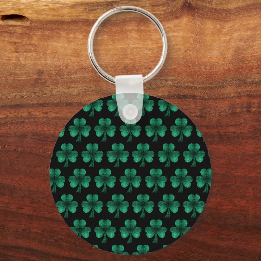 Emerald Green Sparkle Shamrock Black Monogram Sleutelhanger (Achterkant)