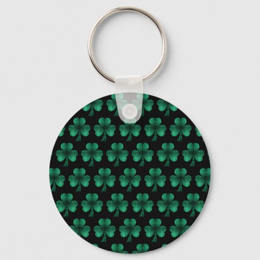 Emerald Green Sparkle Shamrock Black Monogram Sleutelhanger (Achterkant)