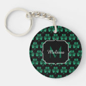 Emerald Green Sparkle Shamrock Black Monogram Sleutelhanger (Voorkant)