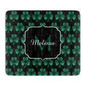 Emerald Green Sparkle Shamrock Black Monogram Snijplank (Voorkant)