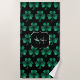 Emerald Green Sparkle Shamrock Black Monogram Strandlaken