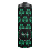 Emerald Green Sparkle Shamrock Black Monogram Thermosbeker (Voorkant)