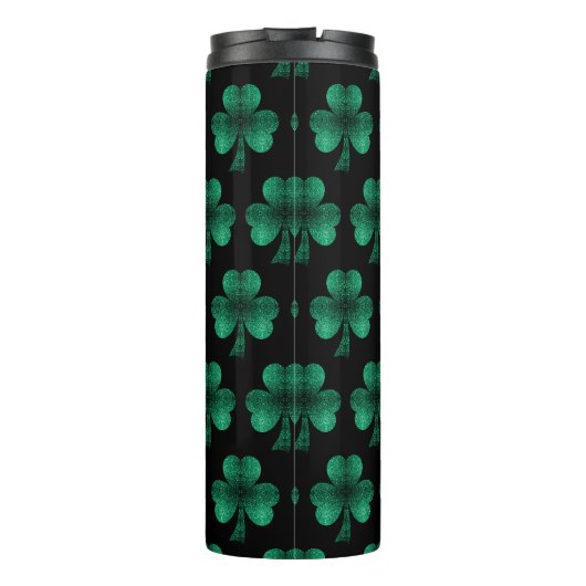 Emerald Green Sparkle Shamrock Black Monogram Thermosbeker (Achterkant)