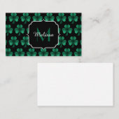 Emerald Green Sparkle Shamrock Black Monogram Visitekaartje (Voorkant / Achterkant)