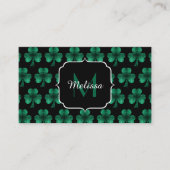 Emerald Green Sparkle Shamrock Black Monogram Visitekaartje (Voorkant)