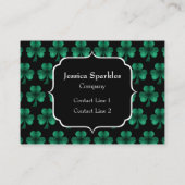 Emerald Green Sparkle Shamrock Black Monogram Visitekaartje (Achterkant)