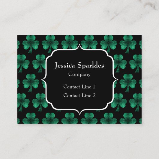 Emerald Green Sparkle Shamrock Black Monogram Visitekaartje (Achterkant)