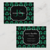 Emerald Green Sparkle Shamrock Black Monogram Visitekaartje (Voorkant / Achterkant)