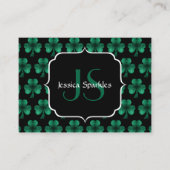 Emerald Green Sparkle Shamrock Black Monogram Visitekaartje (Voorkant)