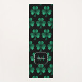 Emerald Green Sparkle Shamrock Black Monogram Yogamat (Voorkant)
