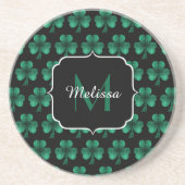 Emerald Green Sparkle Shamrock Black Monogram Zandsteen Onderzetter (Voorkant)