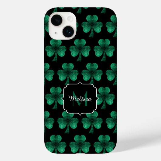 Emerald Green Sparkles Shamrock Black Monogram Case-Mate iPhone Case (Achterkant)