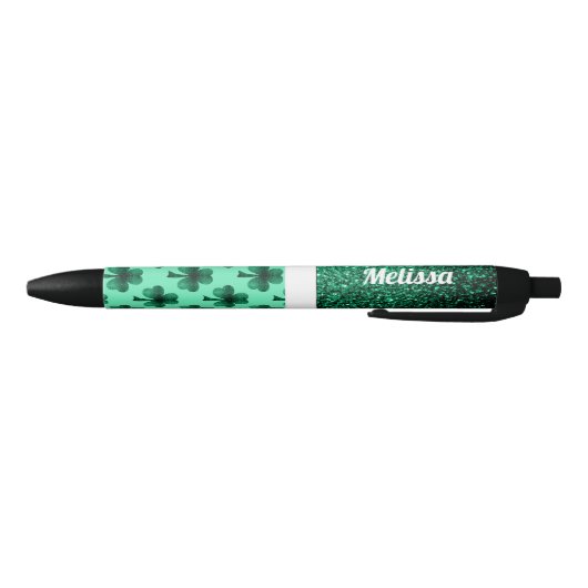 Emerald Green Sparkles Shamrock Clover Personalise Zwarte Inkt Pen (Bodem)
