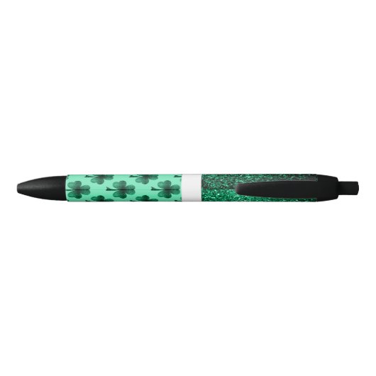 Emerald Green Sparkles Shamrock Clover Personalise Zwarte Inkt Pen (Achterkant)