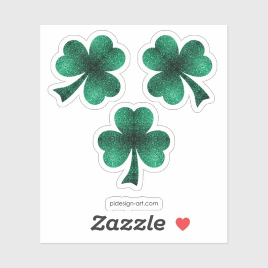 Emerald Green Sparkles Shamrock Clover St Pat Day Sticker (Vel)