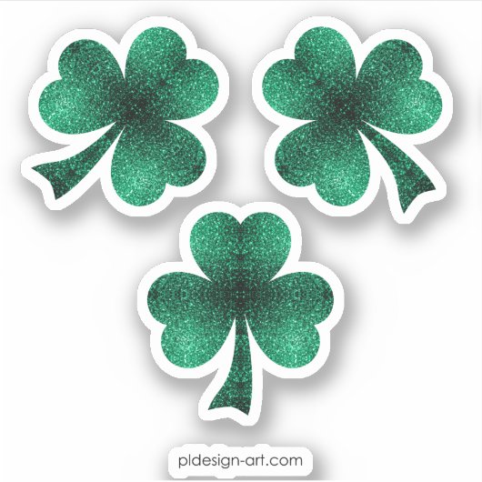 Emerald Green Sparkles Shamrock Clover St Pat Day Sticker (Voorkant)
