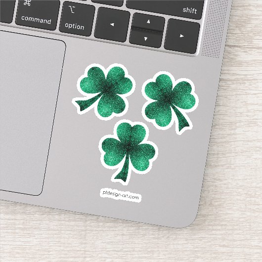 Emerald Green Sparkles Shamrock Clover St Pat Day Sticker (Detail)