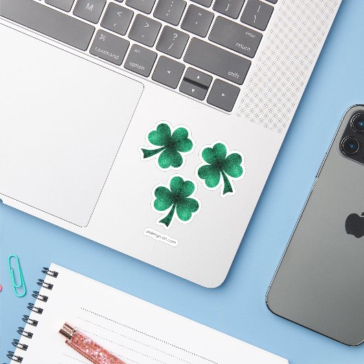 Emerald Green Sparkles Shamrock Clover St Pat Day Sticker (Laptop met iPhone)