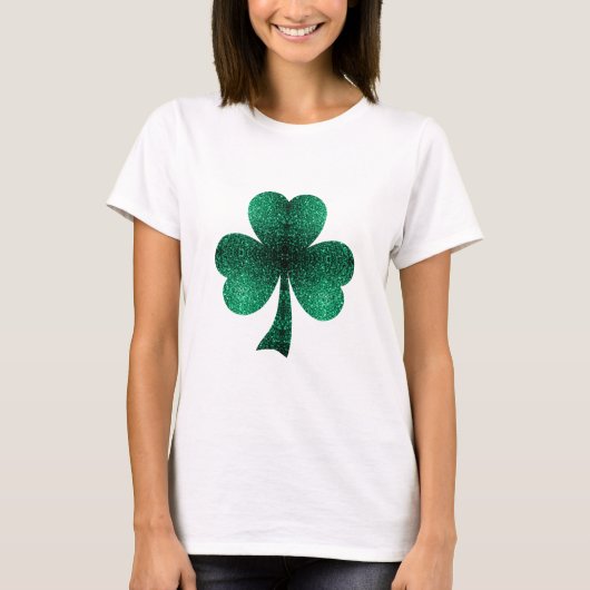Emerald Green Sparkles Shamrock Clover St Pat Day T-shirt (Voorkant)