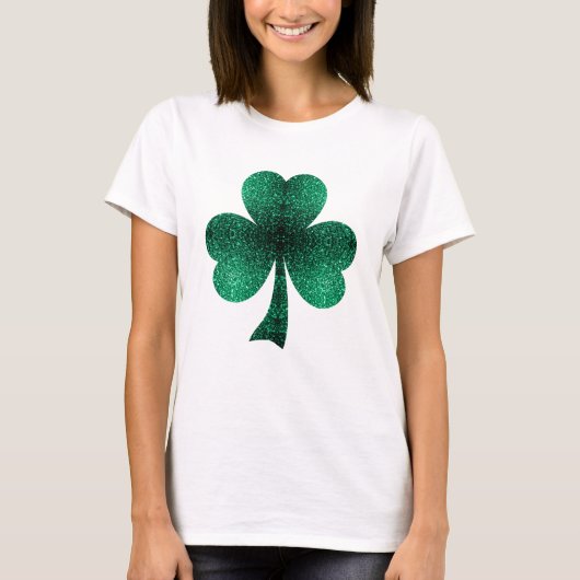 Emerald Green Sparkles Shamrock Clover St Pat Day T-shirt (Voorkant)