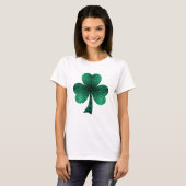 Emerald Green Sparkles Shamrock Clover St Pat Day T-shirt (Voorkant volledig)