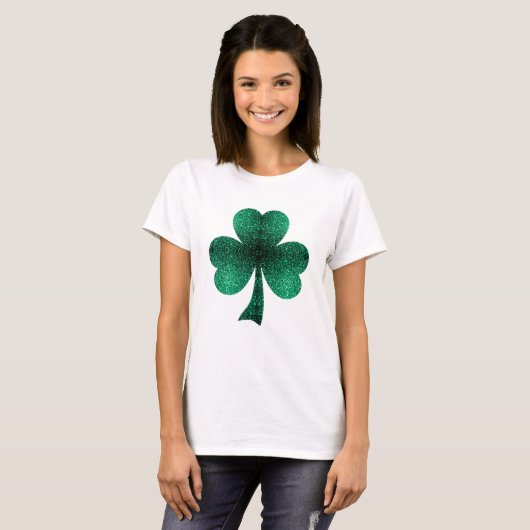 Emerald Green Sparkles Shamrock Clover St Pat Day T-shirt (Voorkant volledig)