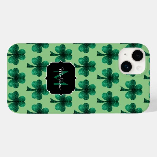 Emerald Green Sparkles Shamrock Custom Monogram Case-Mate iPhone Case (Achterkant (horizontaal))