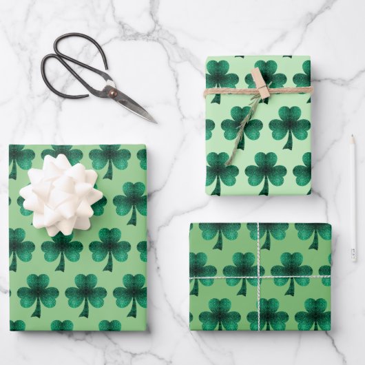 Emerald Green Sparkles Shamrock patroon Inpakpapier Vel (Voorkant)