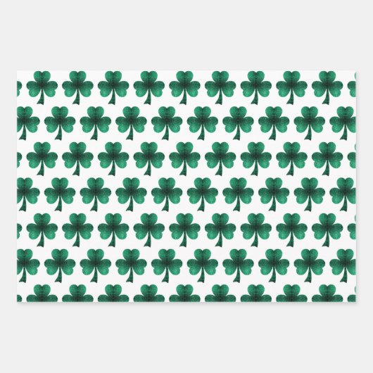 Emerald Green Sparkles Shamrock patroon wit Inpakpapier Vel (Voorkant 2)