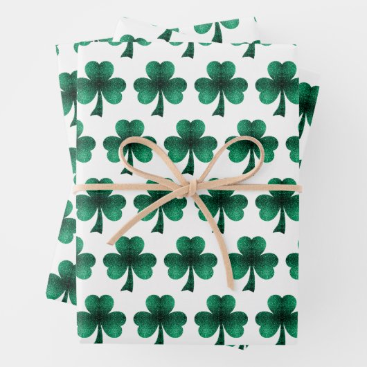 Emerald Green Sparkles Shamrock patroon wit Inpakpapier Vel (In situ)