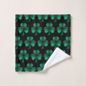 Emerald Green Sparkles Shamrock patroon zwart Bad Handdoek (Wasdoekje)