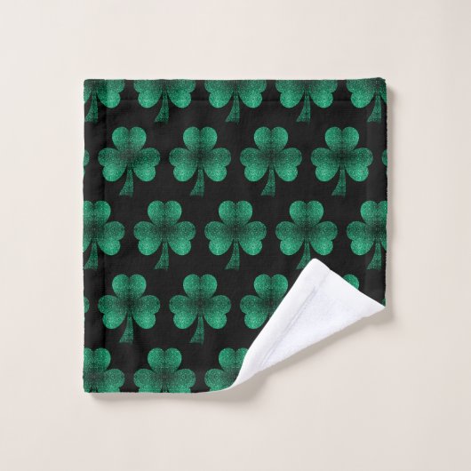 Emerald Green Sparkles Shamrock patroon zwart Bad Handdoek (Wasdoekje)