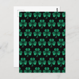 Emerald Green Sparkles Shamrock patroon zwart Briefkaart