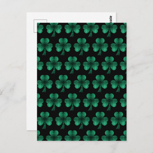 Emerald Green Sparkles Shamrock patroon zwart Briefkaart (Voorkant / Achterkant)