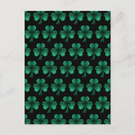 Emerald Green Sparkles Shamrock patroon zwart Briefkaart (Voorkant)