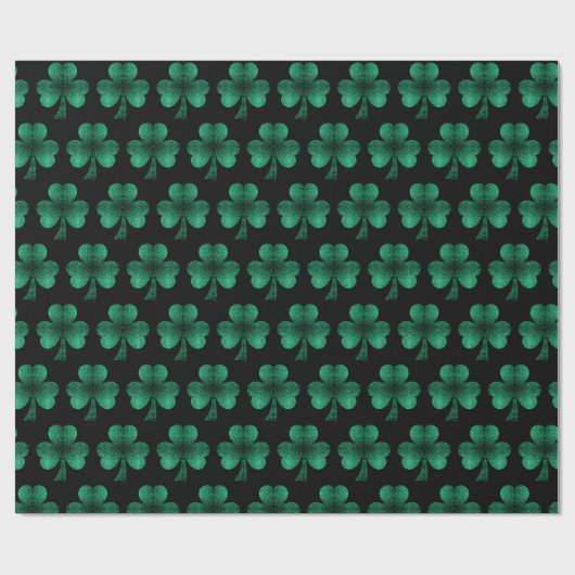 Emerald Green Sparkles Shamrock patroon zwart Cadeaupapier (Vlak)