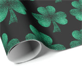 Emerald Green Sparkles Shamrock patroon zwart Cadeaupapier (Rol Hoek)