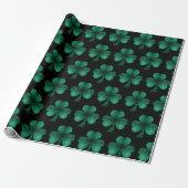 Emerald Green Sparkles Shamrock patroon zwart Cadeaupapier (Uitgerold)