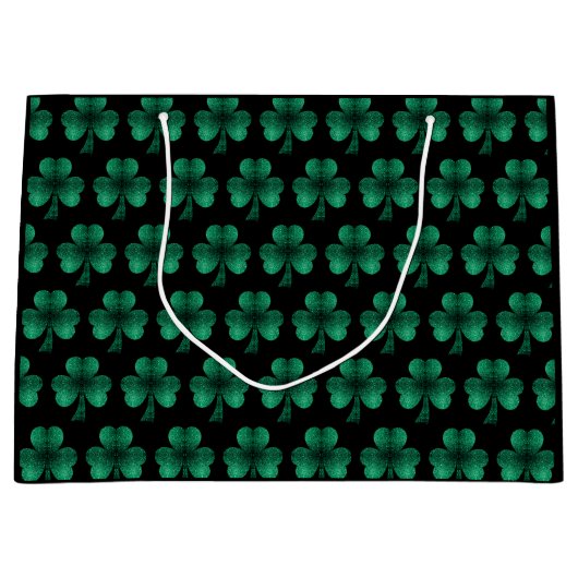 Emerald Green Sparkles Shamrock patroon zwart Groot Cadeauzakje (Voorkant)