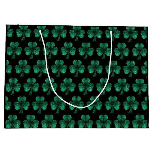 Emerald Green Sparkles Shamrock patroon zwart Groot Cadeauzakje (Achterkant)