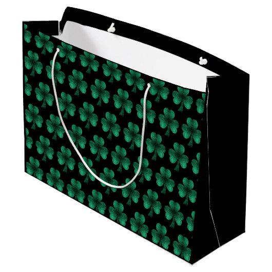 Emerald Green Sparkles Shamrock patroon zwart Groot Cadeauzakje (Achterkant Gekanteld)