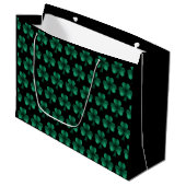Emerald Green Sparkles Shamrock patroon zwart Groot Cadeauzakje (Voorkant Gekanteld)
