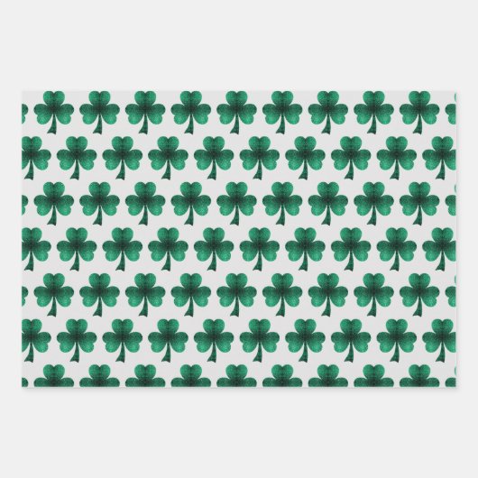 Emerald Green Sparkles Shamrock patroon zwart Inpakpapier Vel (Voorkant 3)