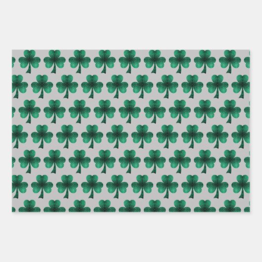 Emerald Green Sparkles Shamrock patroon zwart Inpakpapier Vel (Voorkant 2)