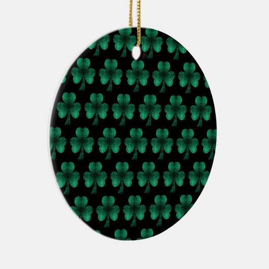 Emerald Green Sparkles Shamrock patroon zwart Keramisch Ornament (Rechts)