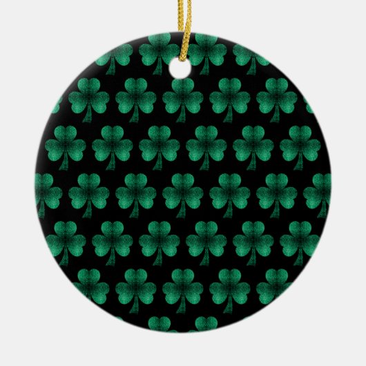 Emerald Green Sparkles Shamrock patroon zwart Keramisch Ornament (Voorkant)