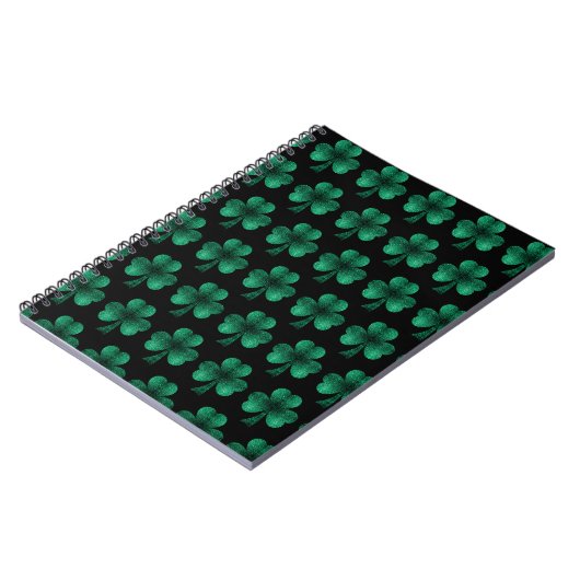 Emerald Green Sparkles Shamrock patroon zwart Notitieboek (Linkerzijde)