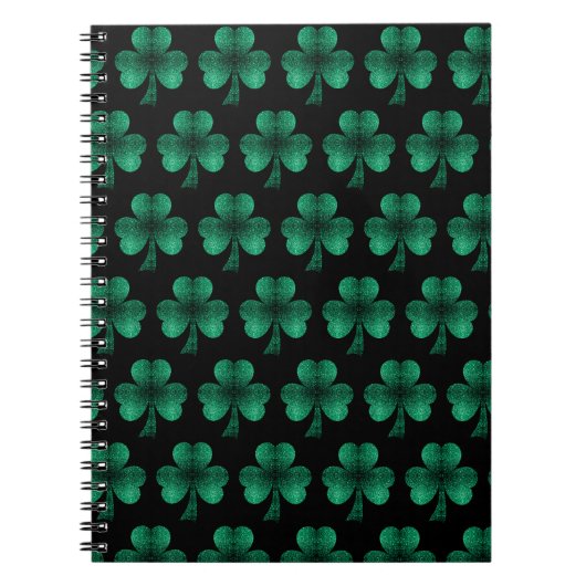 Emerald Green Sparkles Shamrock patroon zwart Notitieboek (Voorkant)